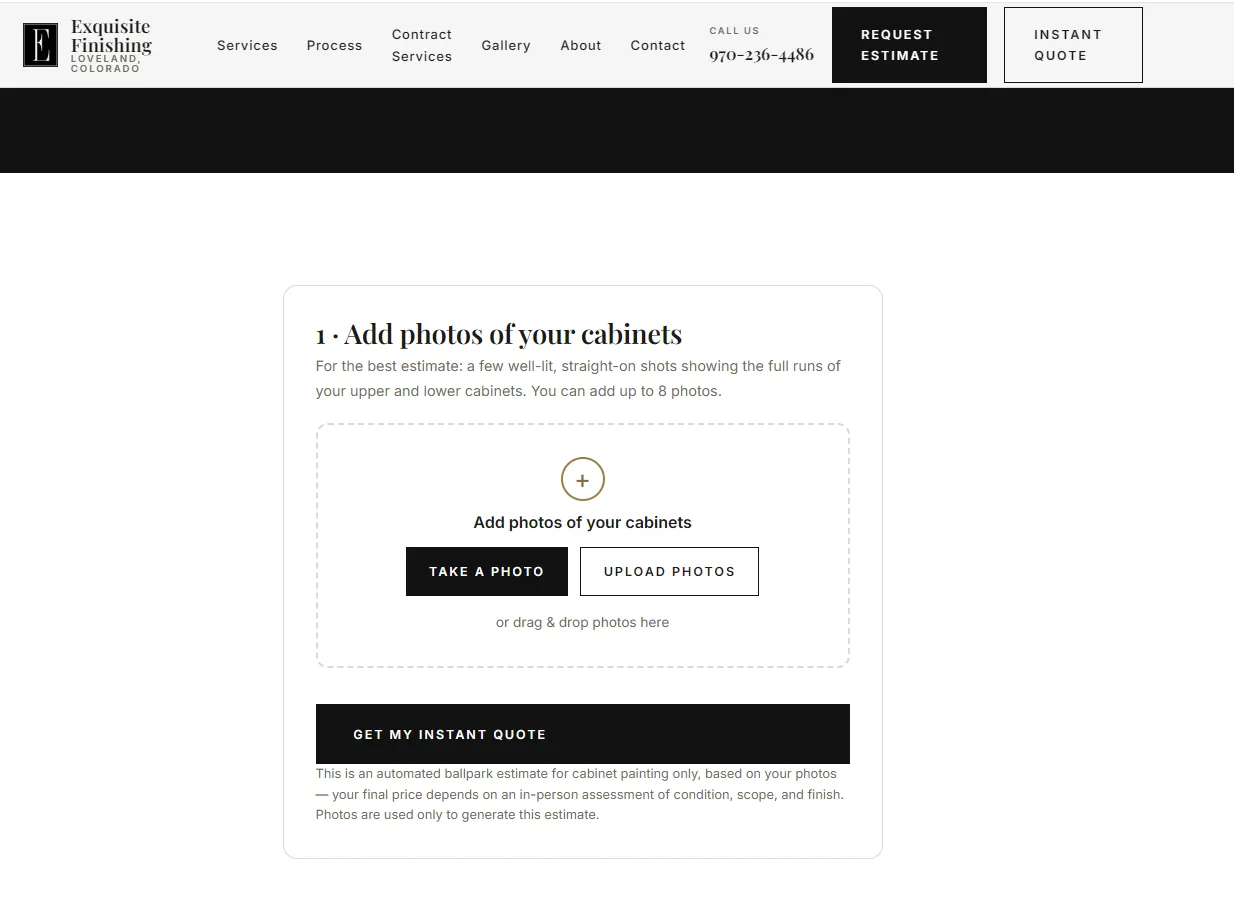 The instant quote tool: add photos of your cabinets, get a price range in seconds